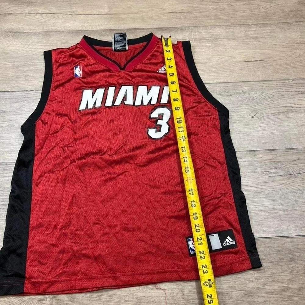 Adidas Miami Heat Jersey Youth Dwyane Wade 3 Red NBA Basketball Large 14-16